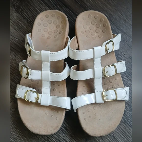 Vionic White Patent Leather Misa slide sandals adjustable straps Size 8 - Picture 1 of 6
